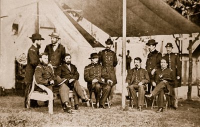 Generals Grant, Badeau, Rawlins, Comstock and Porter, and Colonels Duff, F. D. Dent, Robinett and Parker by Mathew B. Brady